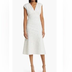 Hugo Boss Dipata Embroidered Cotton Blend A-Line Midi Dress V-Neck Sleeveless XS
